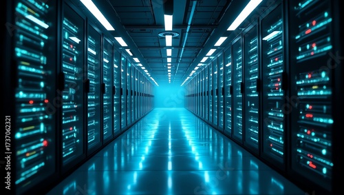 Server room with rows of computer racks