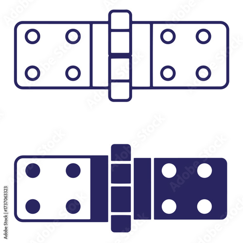 Vector illustration of two different styles of a classic metal door hinge in navy blue