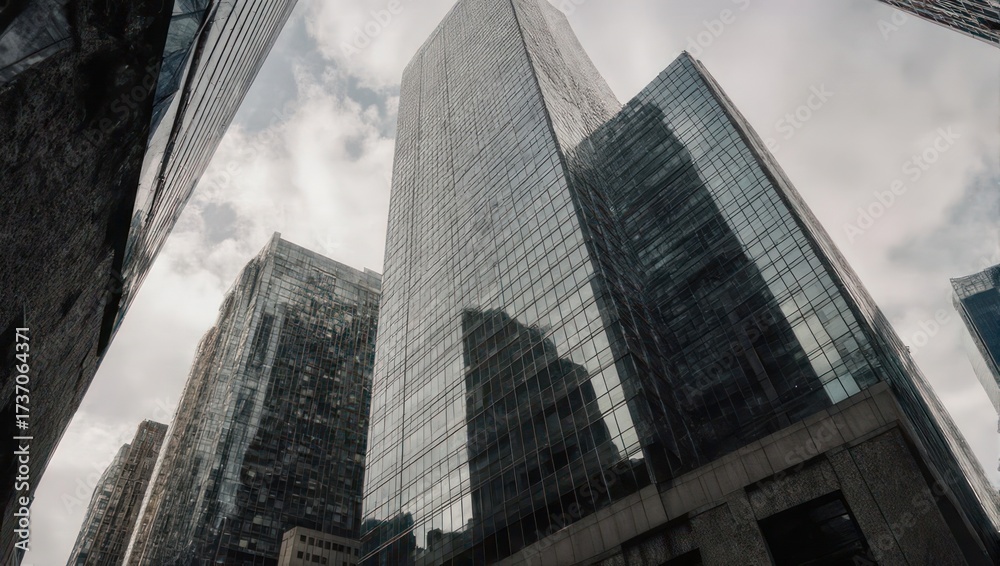 Fototapeta premium Modern skyscrapers reflecting a cloudy sky