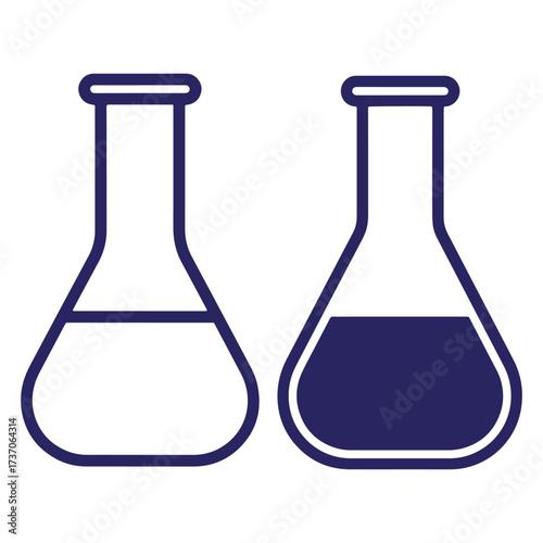 Vector illustration of two erlenmeyer flasks representing science experimentation and chemistry