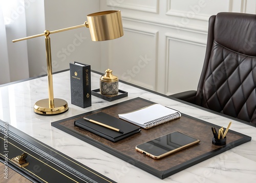 Elegant home office desk setup with modern accessories