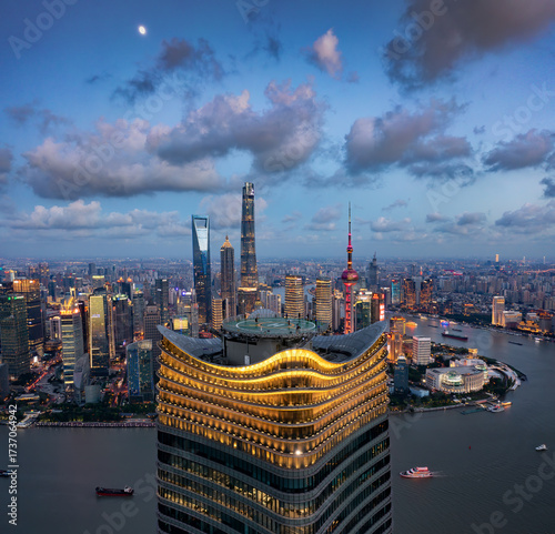 Photography shanghai skyline at sunset