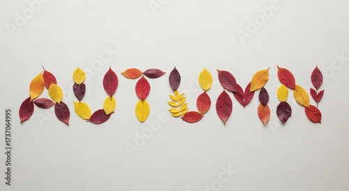 Autumn Leaves Spell Out the Season on a White Wood Background