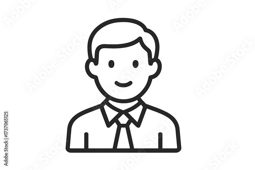 User icon male person symbol. Businessman avatar profile illustration. Man in suit and tie. Office worker pictogram. Simple line art character for web and mobile apps.