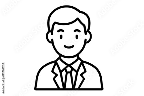 Businessman icon, user avatar pictogram. Man in a suit and tie. Office worker, employee, or manager symbol. Simple modern line art illustration for a corporate identity.
