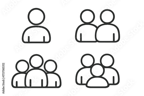 People icon set. User, group, team, community symbol collection. Social contact, staff, audience pictogram. Business person avatar. Line leadership concept. Vector illustration.
