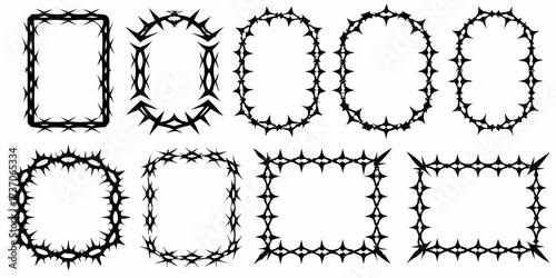 Collection of ornate black decorative frames with sharp spiky edges on white background