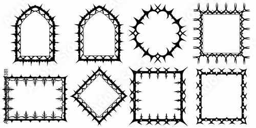 Collection of eight unique black gothic frames and borders with sharp spiky edges