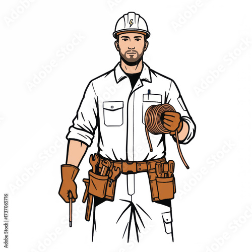 Professional electrician with tools and equipment ready for work on site.