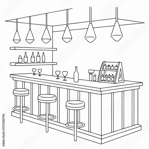 Vector art of bar counter with stools