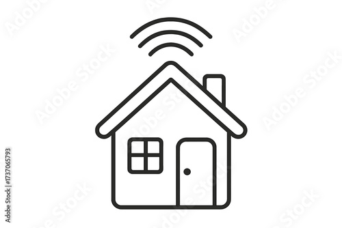 Smart home icon. House with wifi signal symbol. Home connection, internet technology concept. Real estate, property technology vector illustration. Hub, network, iot logo.