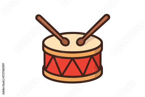 Drum and drumsticks vector icon. Musical percussion instrument for rock band or jazz music. Concept of rhythm, beat, sound, and concert. Simple flat cartoon illustration.