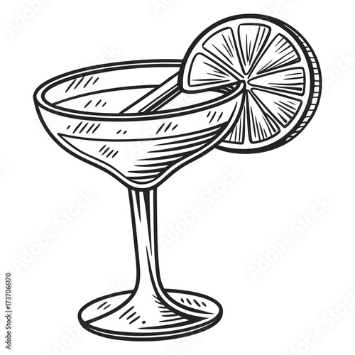 Vector art of cocktail in glass with lime slice