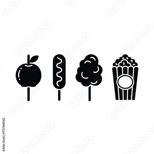 Black and White Icons A Delightful Selection of Fairground Treats and Snacks