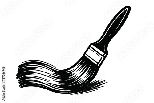 Paintbrush stroke vector illustration. Paint brush smear icon. Artistic tool for drawing. Creative concept for artist, renovation or craft. Black ink, oil or acrylic daub.