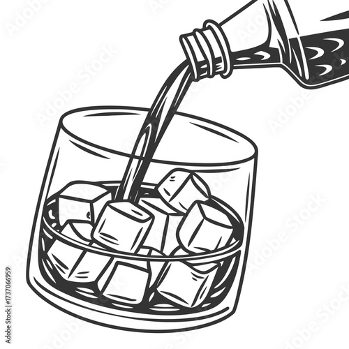 Vector art of pouring drink into glass with ice