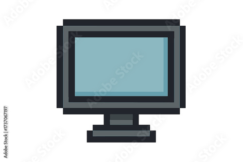 Pixel art computer monitor icon. Retro 8-bit screen display for old school video game. Vintage electronic device vector illustration. Technology symbol on white background.