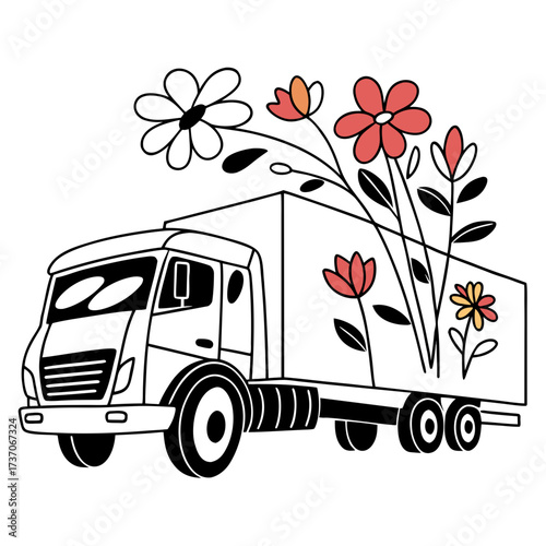 Vector art of truck with flowers