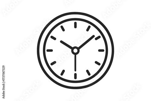 Clock icon. Time symbol. Watch face in linear style. Vector illustration for business, schedule, deadline. Simple outline graphic element. Isolated on white background.