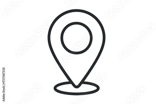 Map location pin icon. Pointer symbol for navigation and destination. GPS marker for indicating a place, position, or address. Simple minimal outline vector for web and apps.
