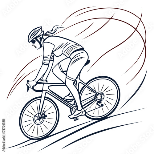 Vector art of woman riding a bicycle fast