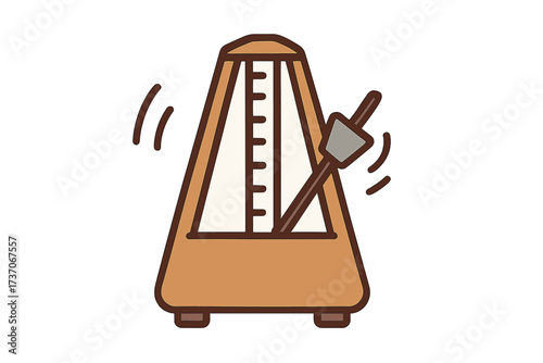 Classic wooden metronome icon swinging. Vector cartoon illustration of a vintage musical rhythm and tempo keeper equipment. Music beat, time, and pace symbol with pendulum.