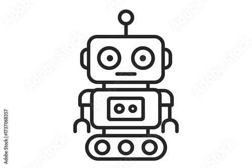 Robot icon vector illustration. Cute cartoon bot mascot. Future technology concept. Android character for AI, machine learning, automation. Sci-fi toy. Outline line art.