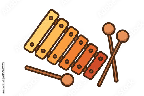Xylophone icon. Cartoon music instrument symbol. Vector glockenspiel illustration for kids. Percussion toy for children's musical education, learning rhythm and melody.