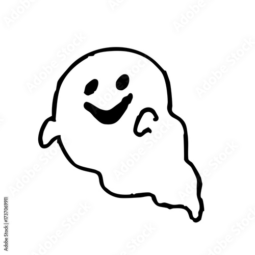 手描き風かわいいオバケの白黒イラスト ハロウィン用ゴーストキャラクター素材