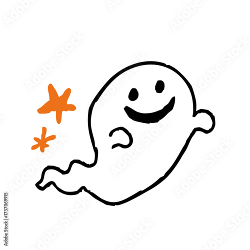 手描き風かわいいオバケの白黒イラスト ハロウィン用ゴーストキャラクター素材