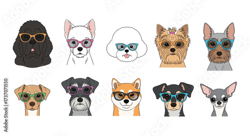 A collection of cute dogs wearing stylish sunglasses for a fun fashion statement.