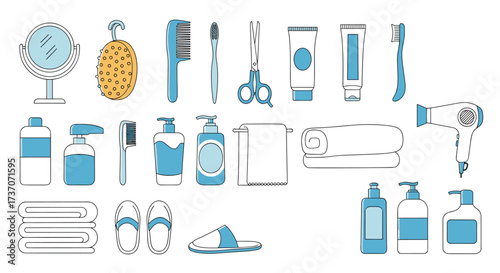 Collection of bathroom essentials and grooming items for personal care routines.