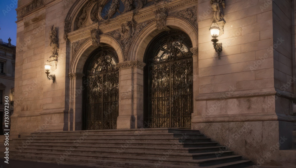 Fototapeta premium Ornate stone facade at dawn
