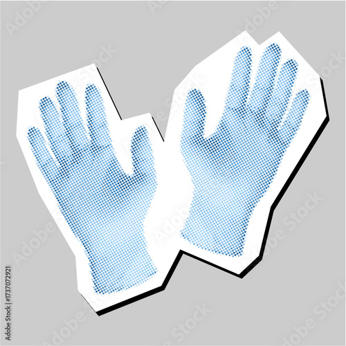 Medic gloves halftone dotted collage element pointillize in paper torn vector. Ideal for healthcare, safety, and medical themes