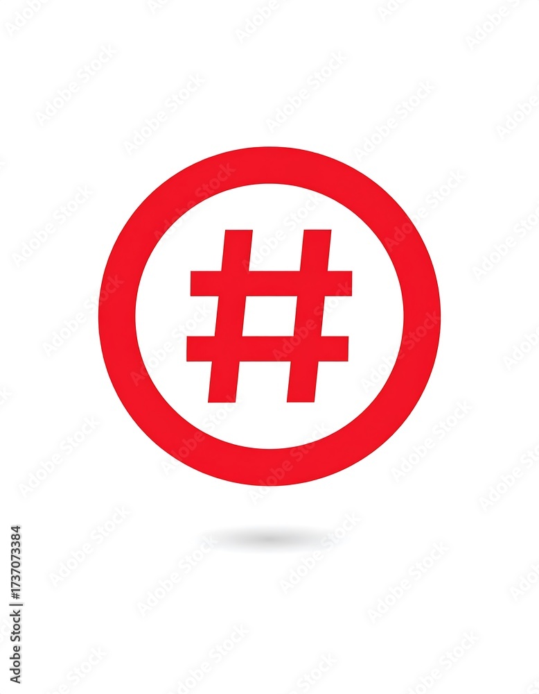 Obraz premium A bright red hashtag symbol is encircled by a bold red circle, creating a striking visual graphic.