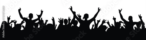 Silhouette happy young group party people together dancing, cheering crowd dance to the music at musical concert – stock vector 
