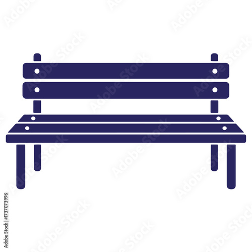 Minimalist vector illustration of a simple wooden bench in a dark blue color isolated