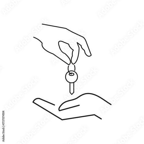 Key in Hand Icon . Rental, Real Estate, Car Hire, Agent and Broker, Home and Auto Sale, Deale rand Landlord ? Thin Line Vector.eps