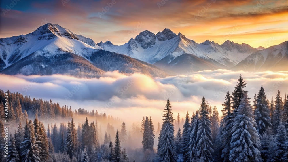 Obraz premium Misty Mountainside at Dawn