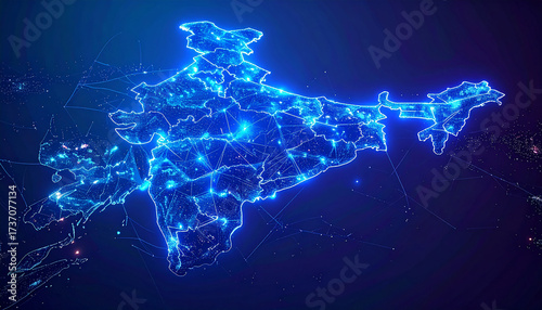 Glowing futuristic technological outline of india for indian independence day celebration banner background digital network map of india abstract concept of indian technology innovation
2