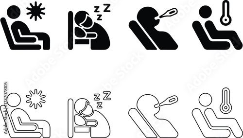 Sickness, Sleep, and Fever Health Line Icon Set