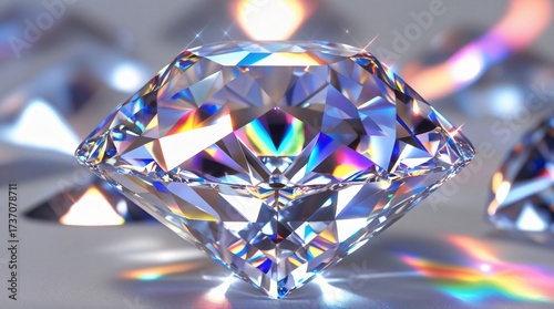 ultra detailed macro close-up texture of diamond facets, shimmering light refractions with rainbow highlights