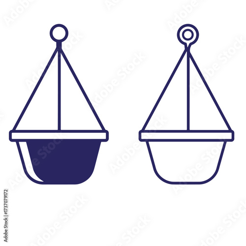 Two hanging baskets in outline style for gardening and horticultural applications