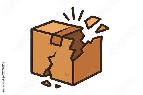 Broken box vector icon. Damaged delivery package cartoon illustration. Concept for fragile goods, shipping error, bad service, return, insurance claim, mishandled parcel. Crate.
