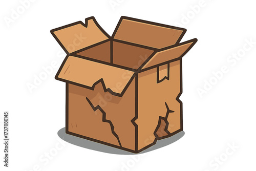 Broken cardboard box vector icon. Old damaged open empty container. Concept for fragile parcel, poor shipping, delivery problems, package waste. Cartoon illustration for apps.