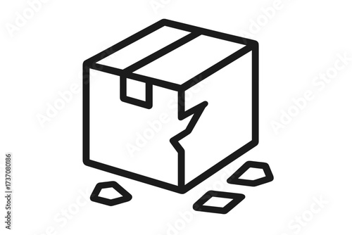 Broken box linear icon. Damaged package symbol for delivery and shipping error. Fragile cargo concept. Defective product pictogram for web design, apps, and ads. Vector.
