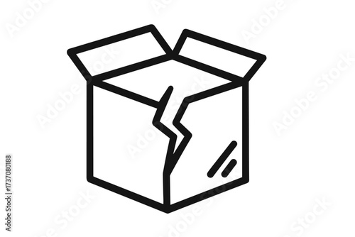 Damaged box linear icon. Broken package sign. Shipping problem concept. Fragile goods. Poor delivery service. Return parcel. Defective order. Cracked carton vector symbol.