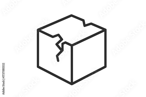 Broken box outline icon. Damaged package symbol for web and graphic design. Fragile delivery problem, shipping issue concept. Defective product, cracked container pictogram.