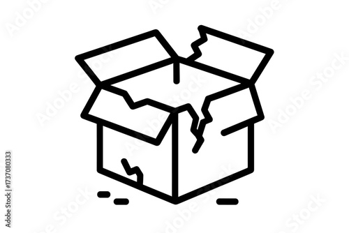Broken box line icon. Damaged package or fragile parcel concept. Open, empty, cracked cardboard container. Shipping, delivery problem. Modern outline vector illustration for web.