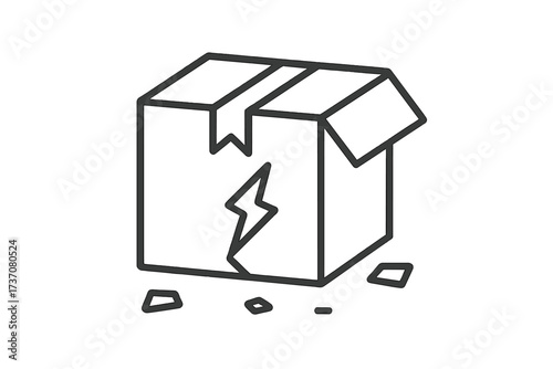 Broken box icon. Damaged package symbol. Fragile cargo concept. Shipping and delivery problem. Cracked cardboard container. Return or loss of goods. Vector outline illustration.